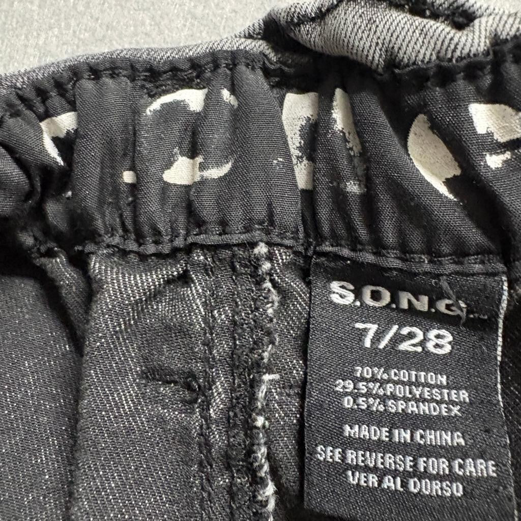 SONG Jeans Womens 7/28 Gray Acid Wash Paperbag Waist Denim Joggers Stretch