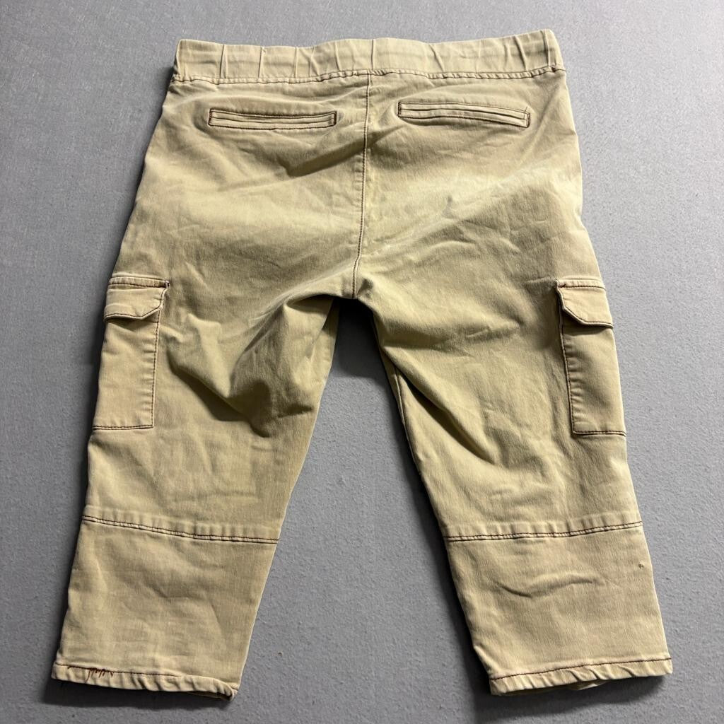 Unbranded Women Khaki Cargo Capri Pants Size M Drawstring Waist Utility Crop