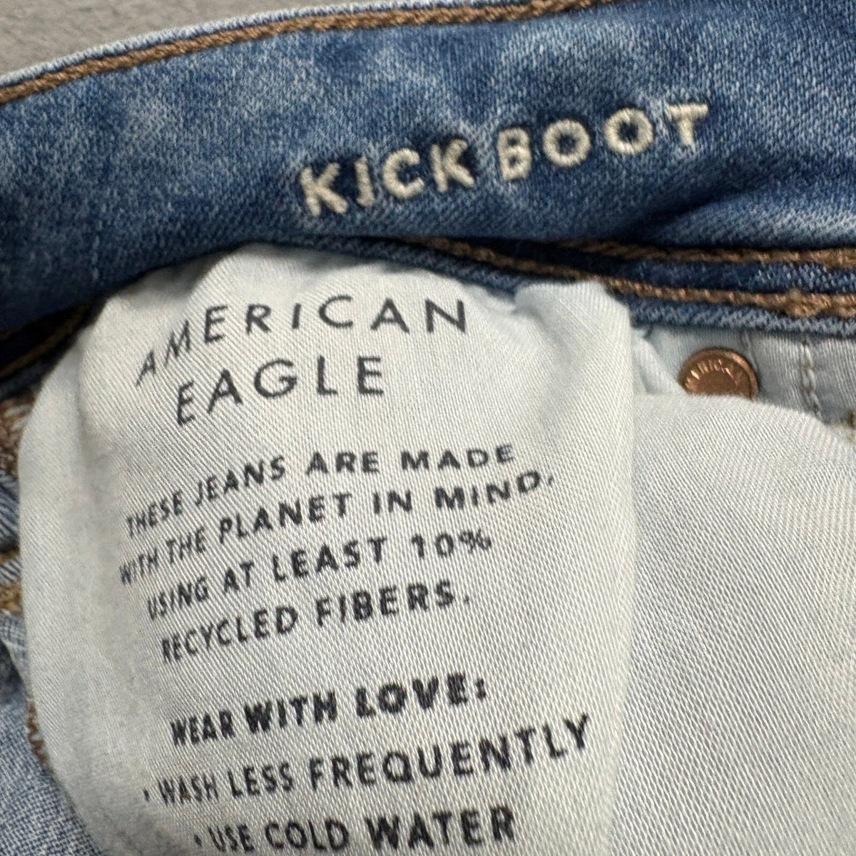 American Eagle Kick Boot Jeans Womens Size 10 Long Next Level Stretch Blue Denim