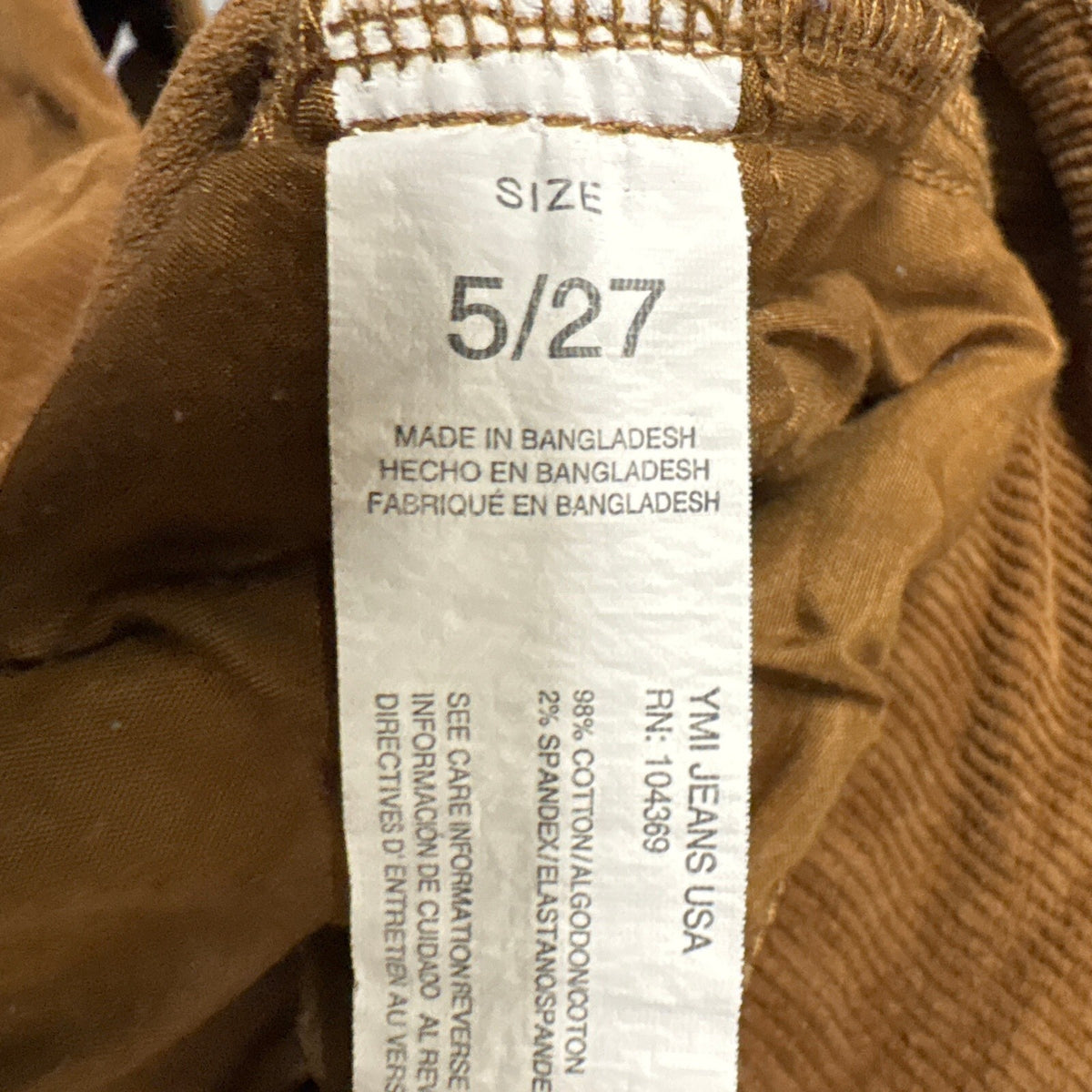 YMI Jeans Womens Size 5/27 Brown Corduroy High Rise Tapered Mom Pants Stretch