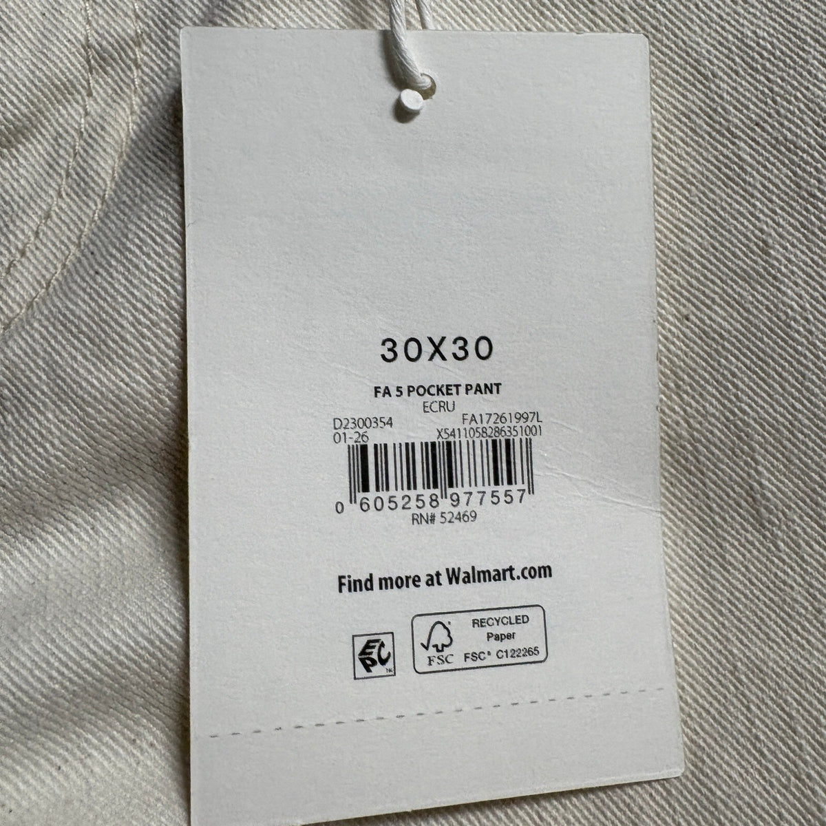 Free Assembly Modern Straight Jeans Womens 30x30 Ecru White 100% Cotton Denim