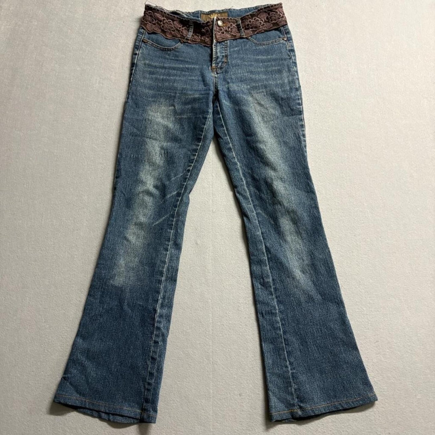 Duchesse Jeans Womens Size 5 Blue Denim Lace Waistband Flare Leg Y2K Vintage
