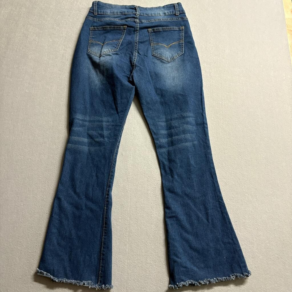Pastel Jeans Womens 13/14 Blue Denim Flare Raw Hem High Rise Stretch Pants