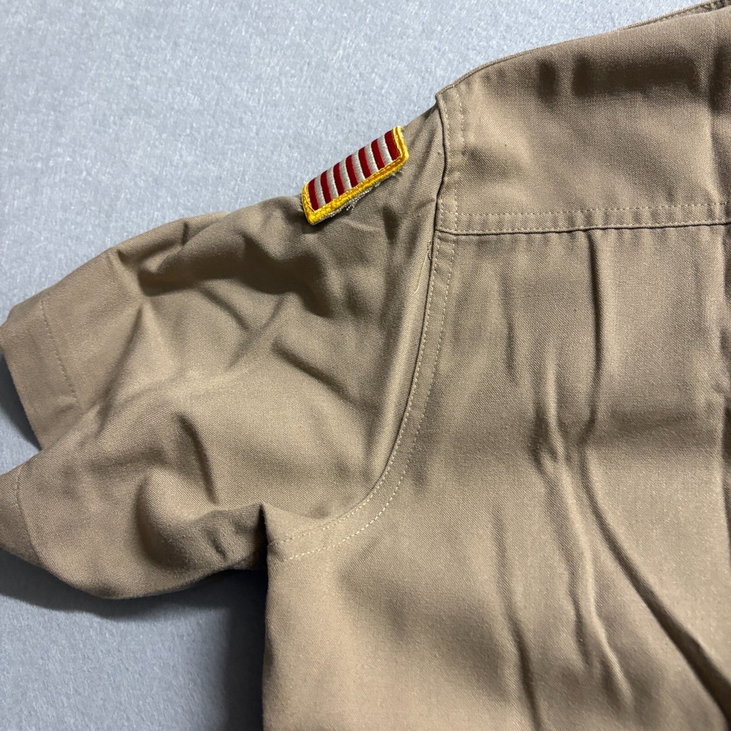 Vintage Security Uniform Shirt USA Flag Patch Khaki Tag L Fits Like L Workwear