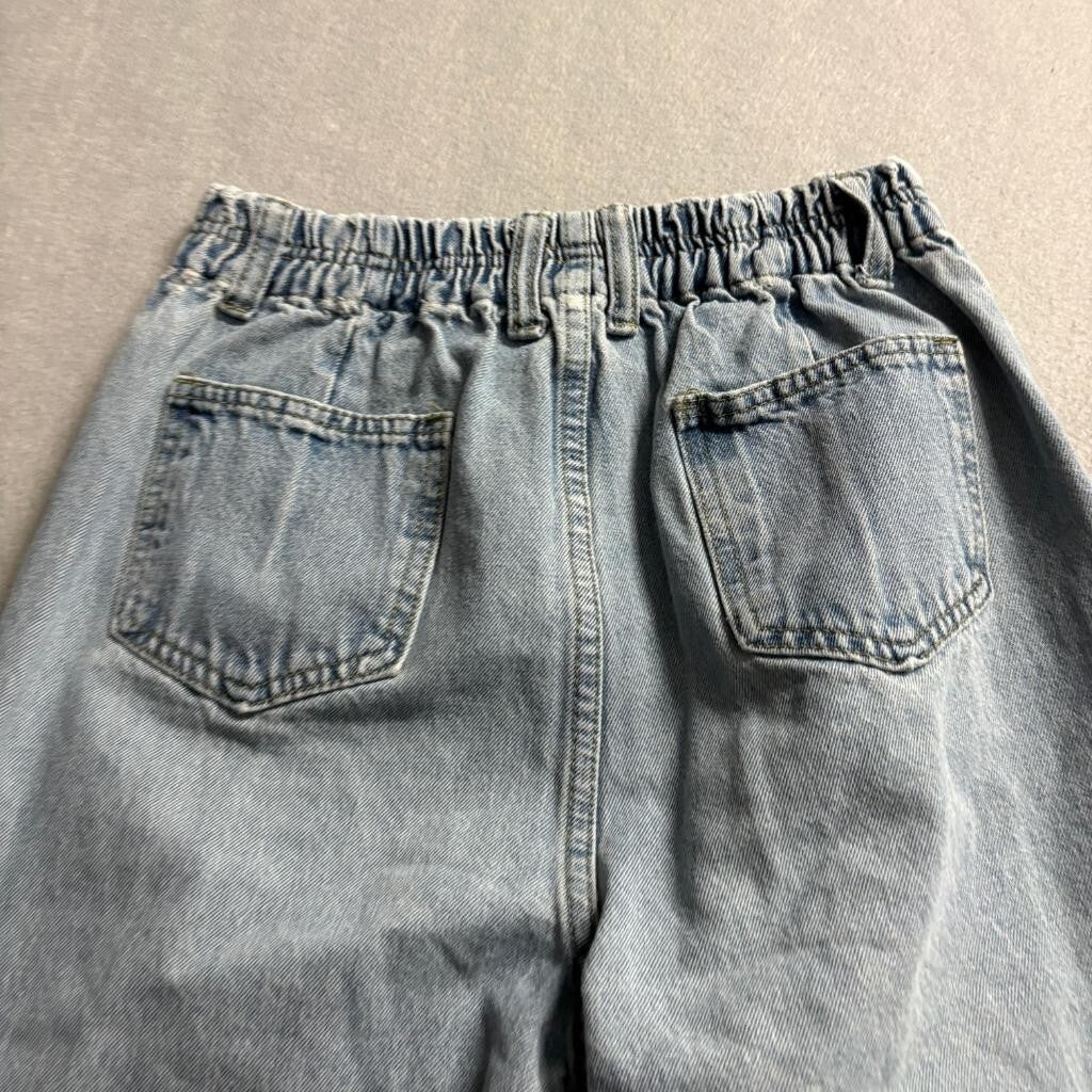 Unbranded High Waist Wide Leg Jeans Womens Size M Light Wash Raw Hem Elastic