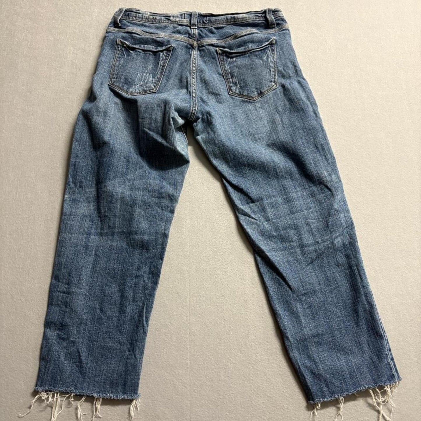 Eunina Jeans USA Womens Size 15 Distressed Raw Hem Straight Leg Blue Denim 32x26