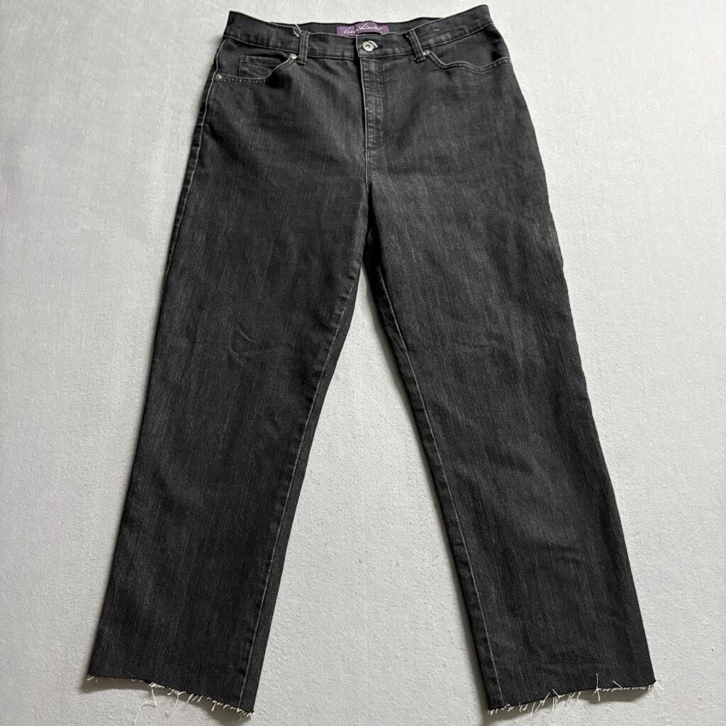 Gloria Vanderbilt Amanda Jeans Womens 10 Long Black Denim High Rise Raw Hem