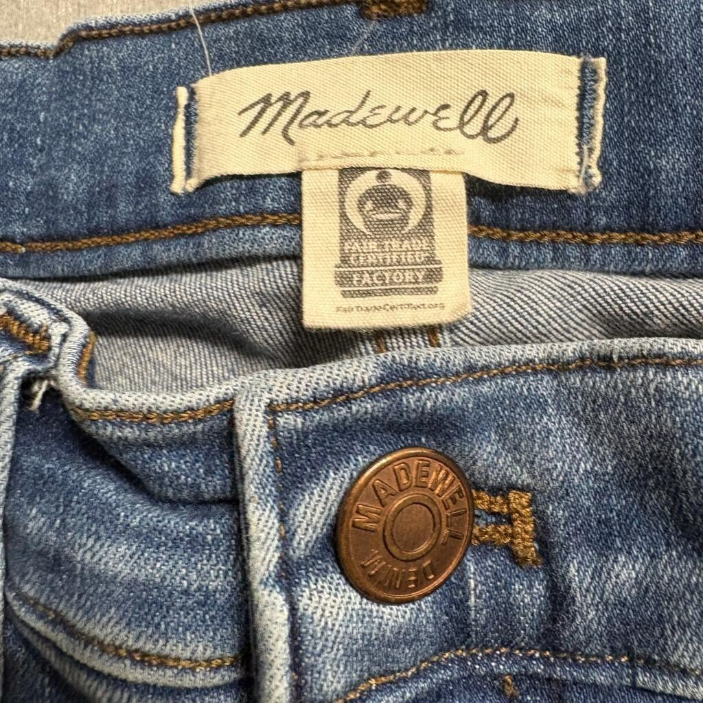 Madewell 9 Inch Mid Rise Skinny Jeans Womens 25 Distressed Raw Hem Blue Denim