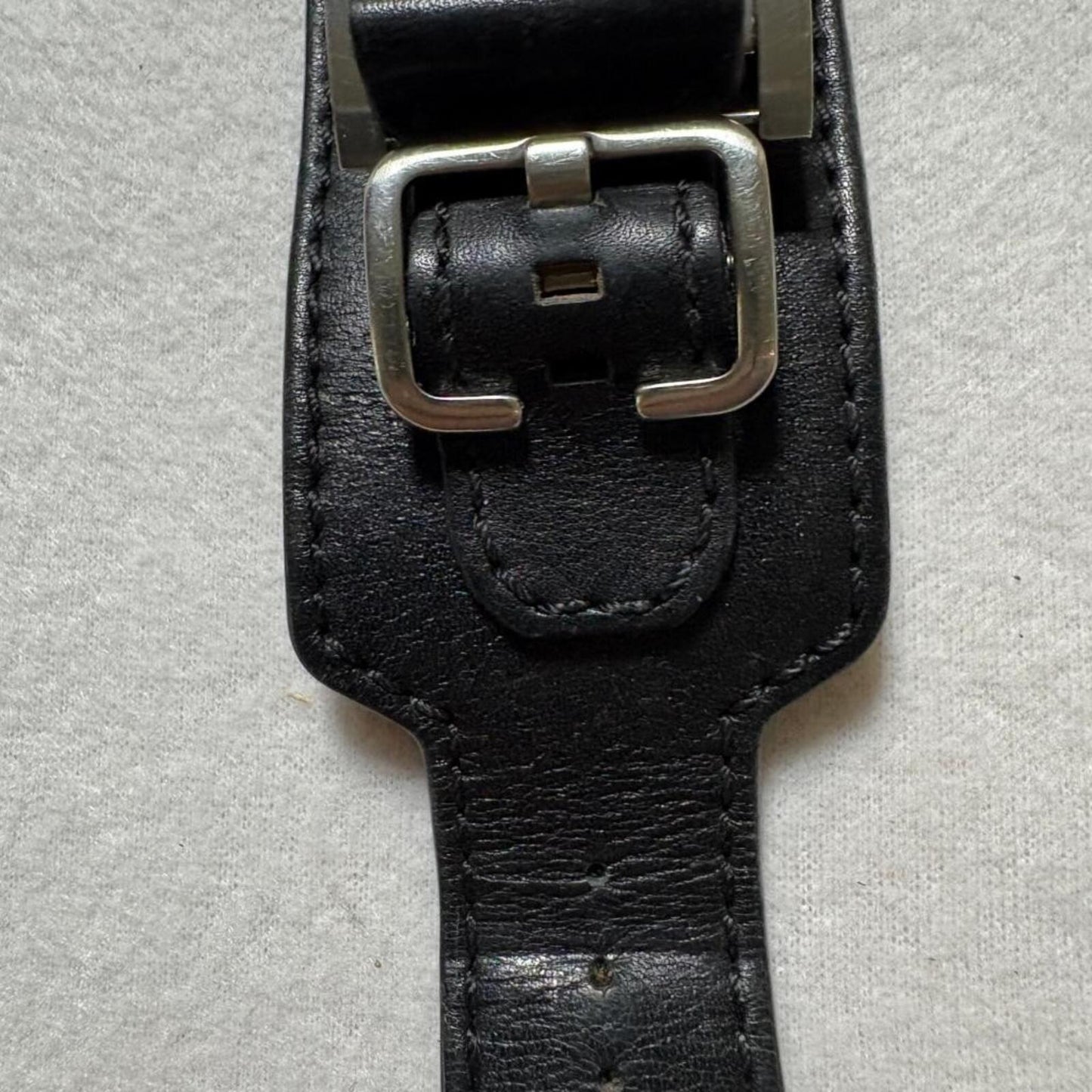 Guess Mens Watch Black Dial Rectangular Silver Case Black Leather Cuff Band