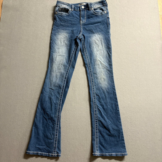 Madden Girl Womens Jeans Size 5 Blue Medium Wash Flared Thick White Stitch Denim