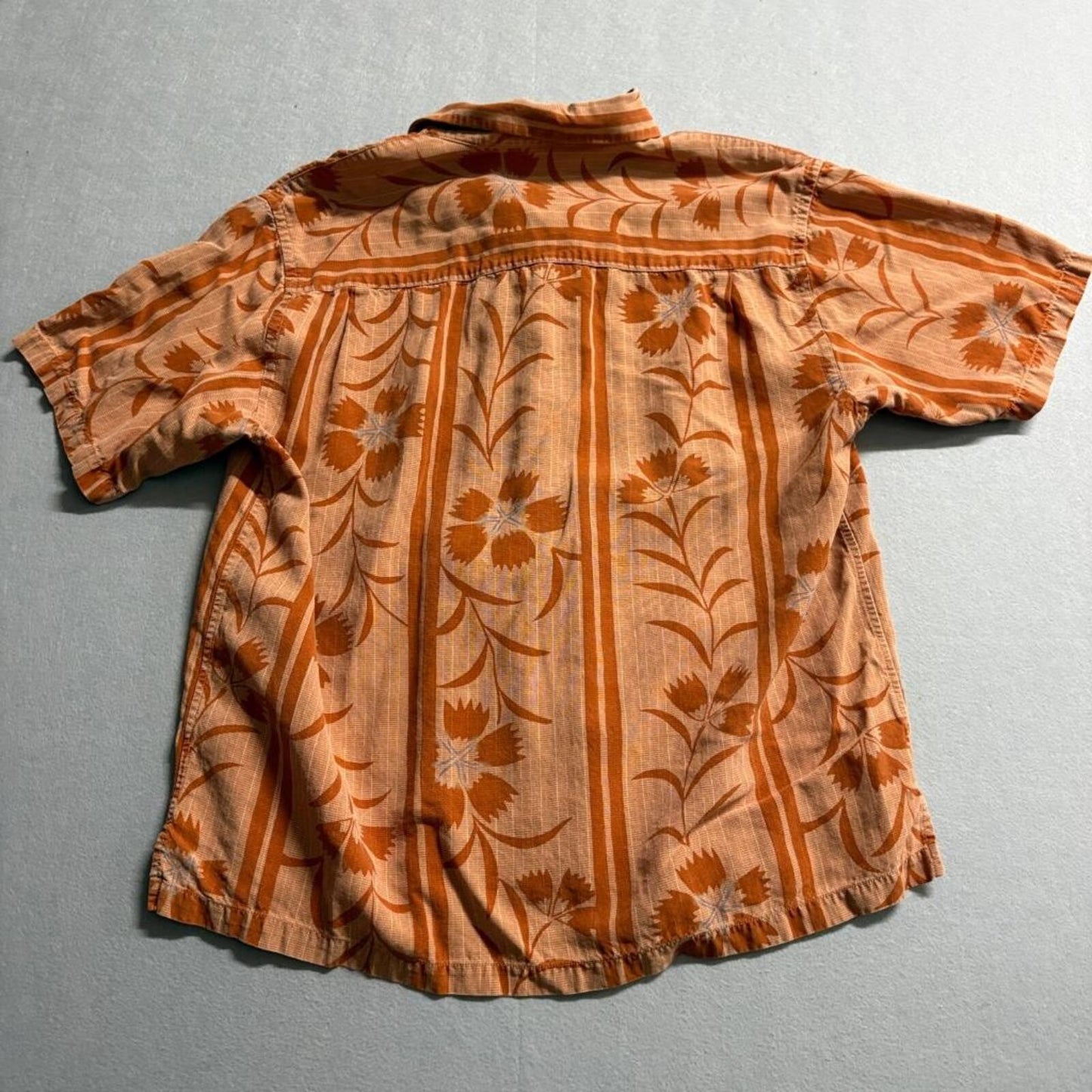 Tommy Bahama Mens XL Orange Floral Striped Tencel Short Sleeve Button Up Shirt