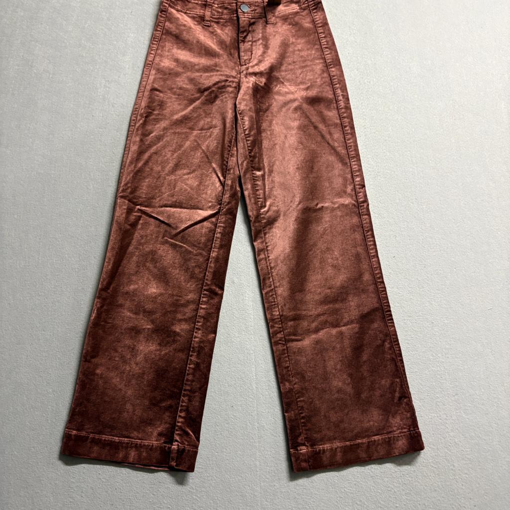 Paige Nellie Wide Leg Velvet Pants Womens Size 23 Brown Velour Stretch Cropped