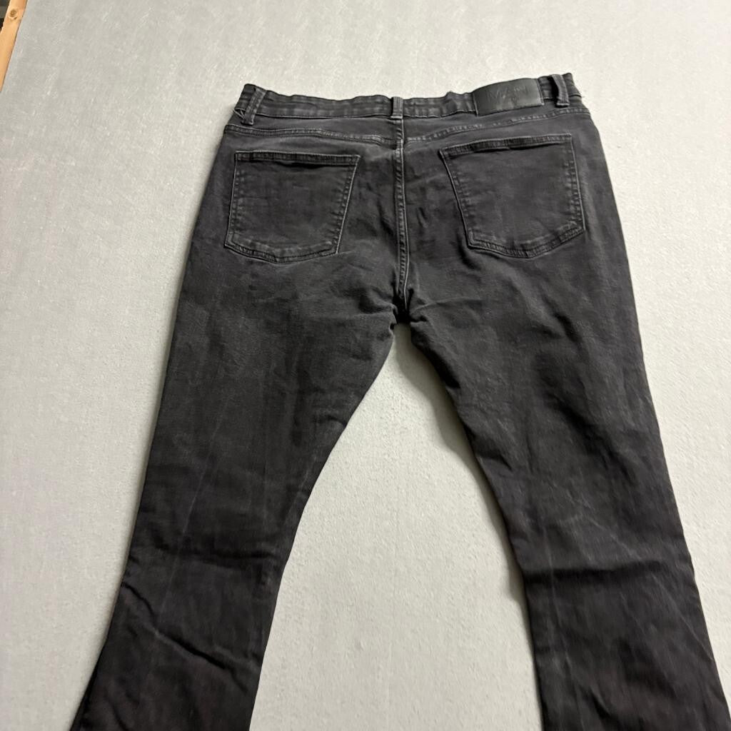 boohooMAN Mens Distressed Flare Jeans 36x34 Black Ripped Denim Pants