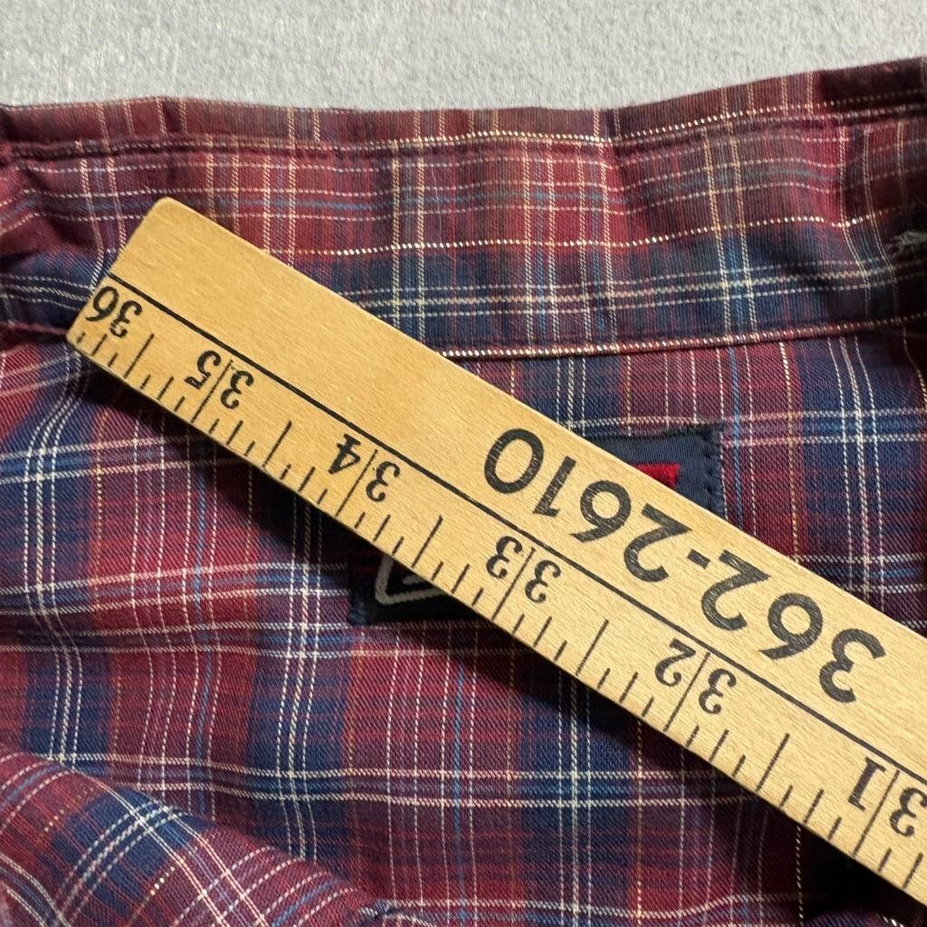 Vintage Levis Western Pearl Snap Shirt Mens XL Red Blue Plaid Tapered USA Made