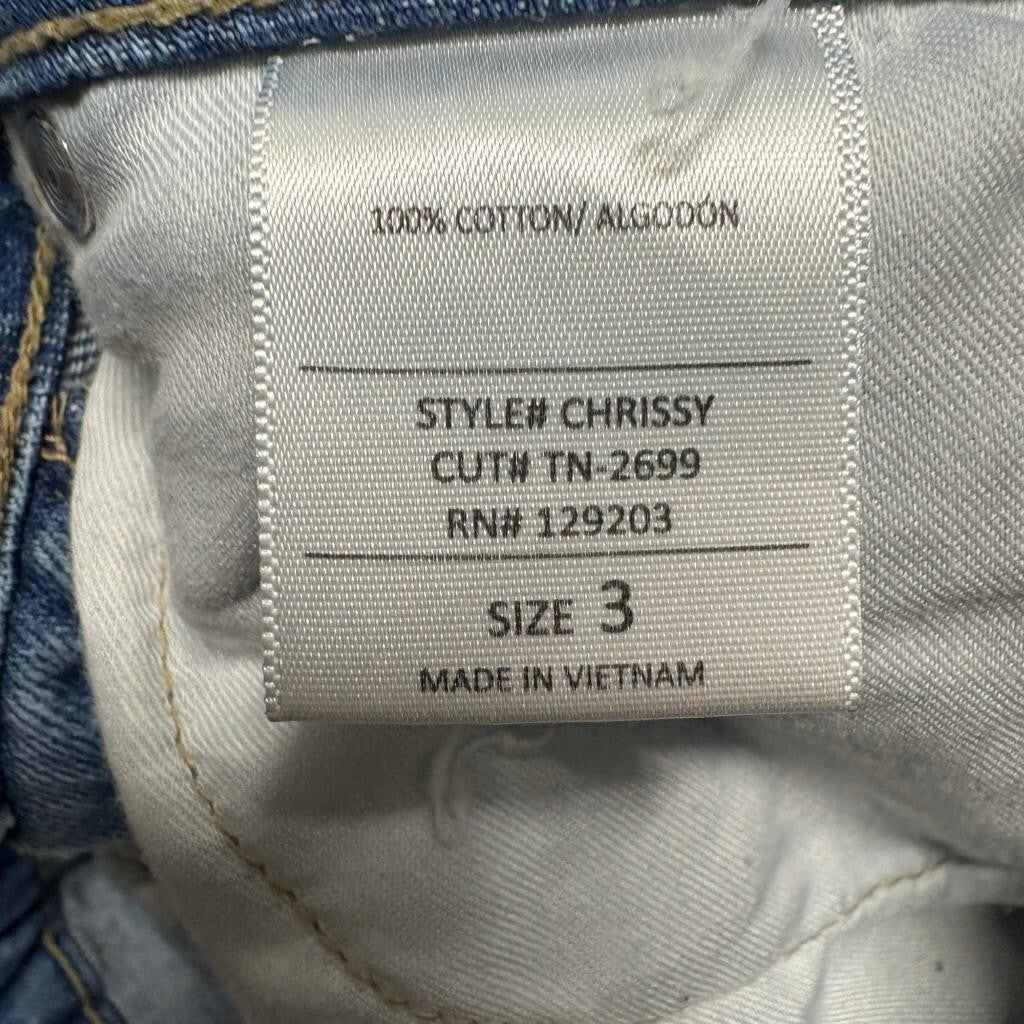 Carly Jean Los Angeles Chrissy Distressed Jeans Womens Size 3 Blue Denim Frayed