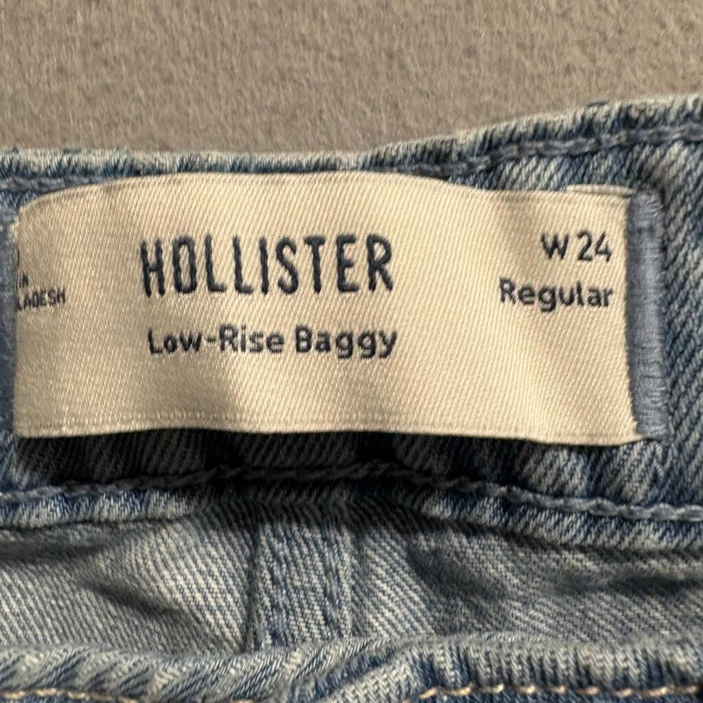 Hollister Low-Rise Baggy Jeans Womens 00R W24 Light Wash Blue Denim Y2K Style