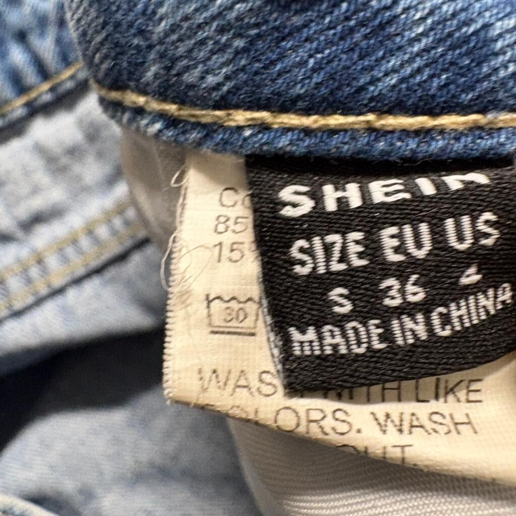 Shein Heart Print Wide Leg Jeans Womens US 4 Blue Denim High Rise Y2K