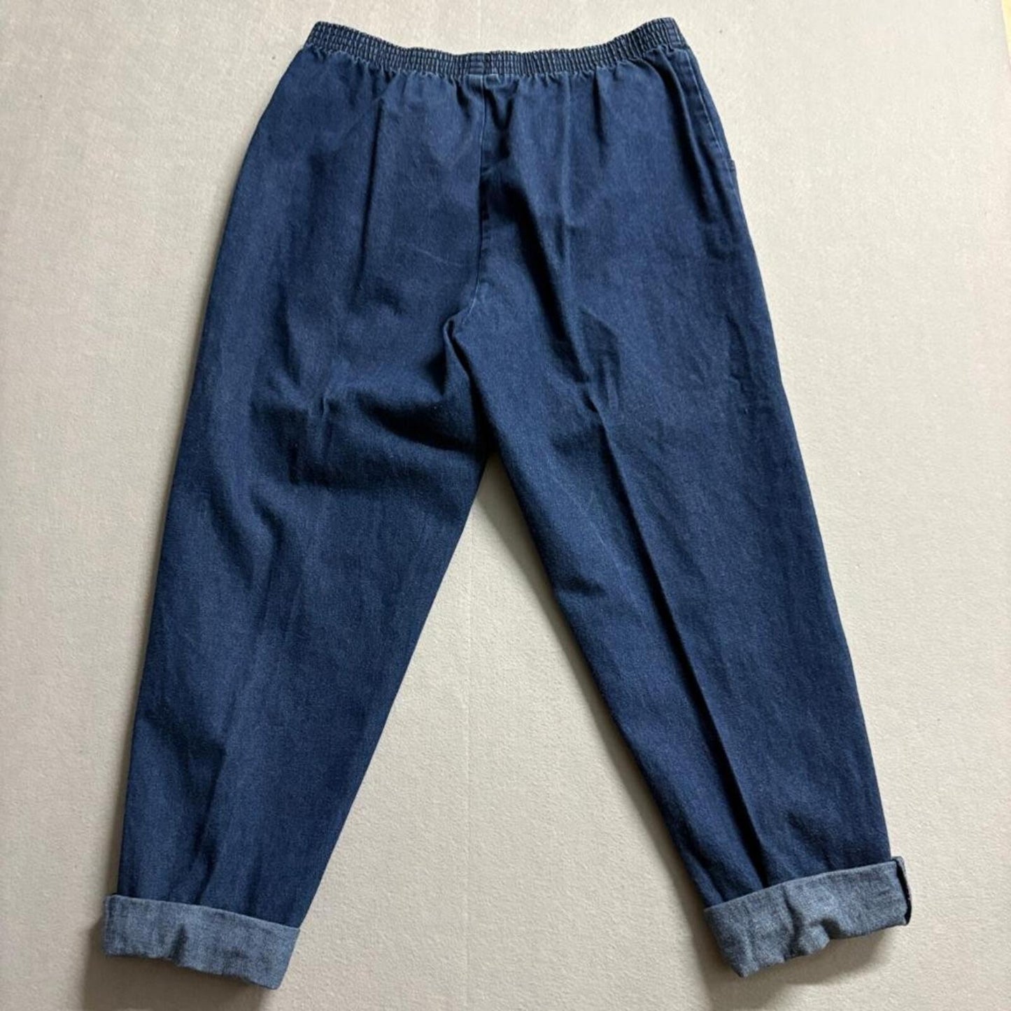 Cascade Blues Petite Jeans Womens 14P Blue Denim Elastic Waist Pull On Mom Pants