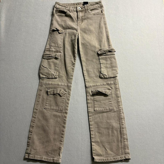 VIP Jeans Womens Cargo Pants Size 1/2 Brown Utility Multi Pocket Denim Stretch