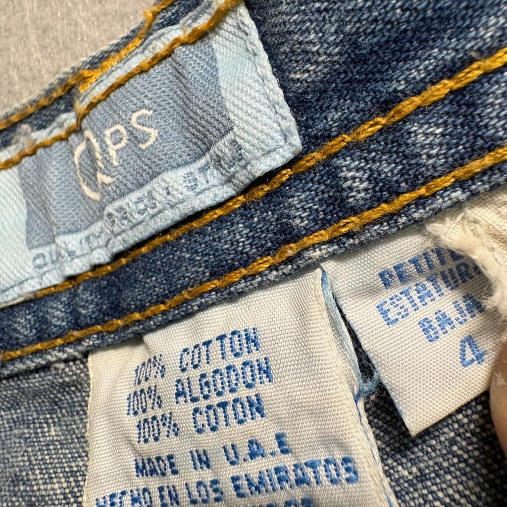 Vintage QPS Jeans Womens 4 Petite Blue Denim High Rise Tapered Leg Ankle Strap