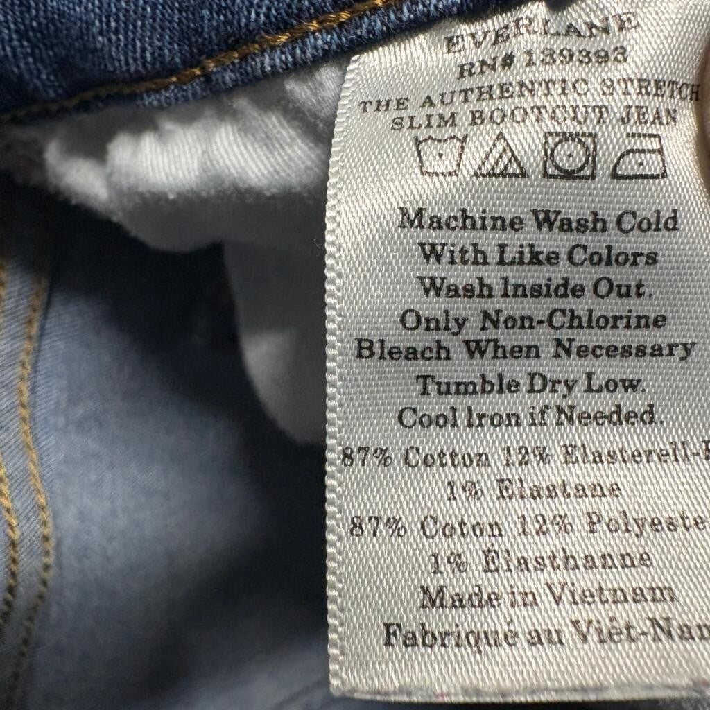 Everlane The Authentic Stretch Slim Bootcut Jeans Womens 24 Blue Raw Hem Denim