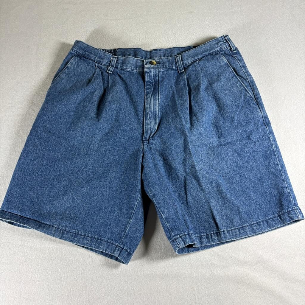 Wrangler Hero Originals Denim Shorts Mens 36 Blue Pleated Front Elastic Waist