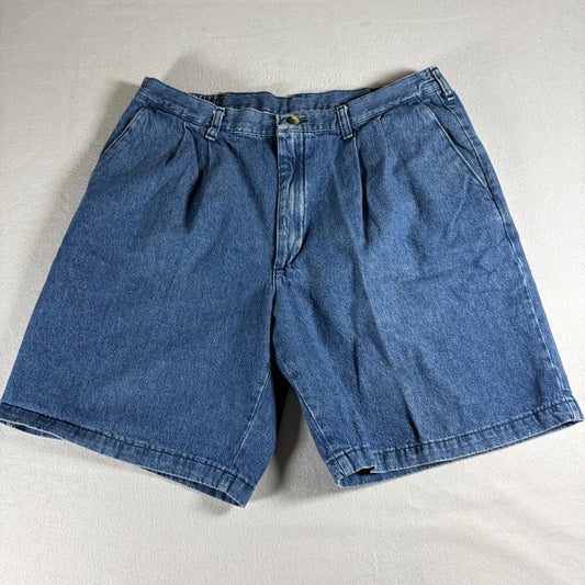 Wrangler Hero Originals Denim Shorts Mens 36 Blue Pleated Front Elastic Waist