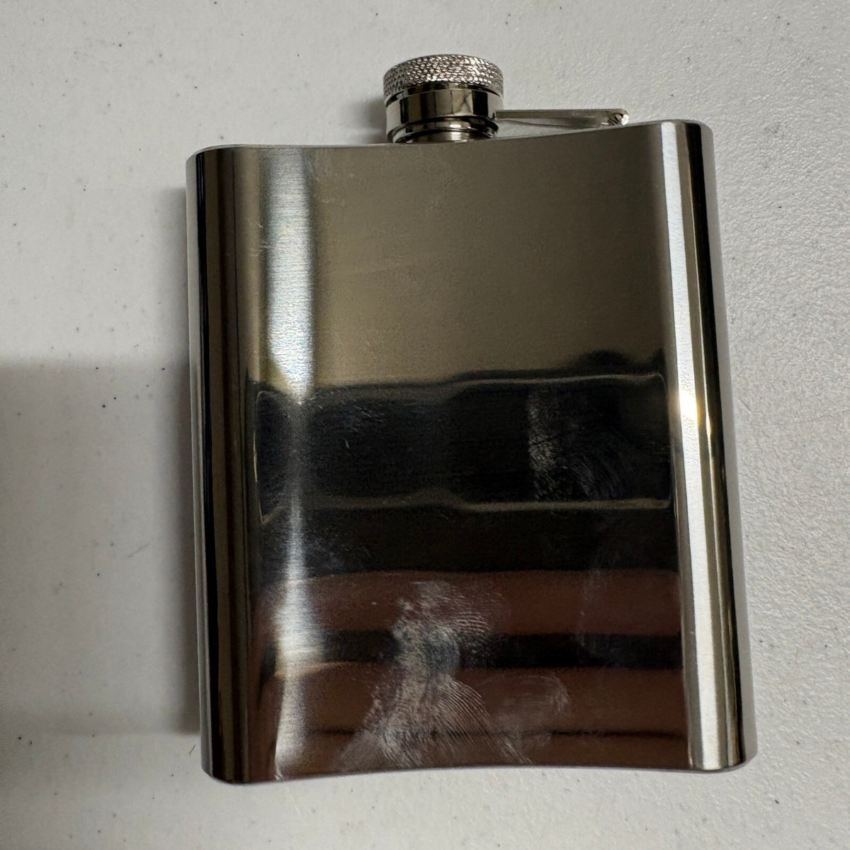 Stainless Steel 8 oz Hip Flask Oval Engraving Plate Silver Pocket Liquor Flask