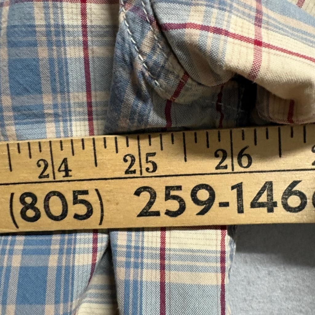 Carhartt Plaid Shirt Mens 2XL Blue Beige Red Short Sleeve Cotton Button Up