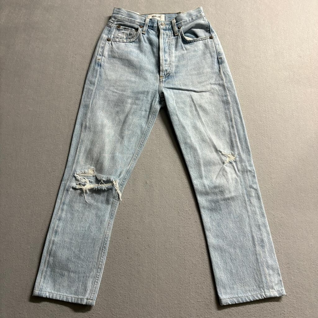 AGOLDE Riley High Rise Straight Crop Jeans Womens 23 Light Wash Distressed