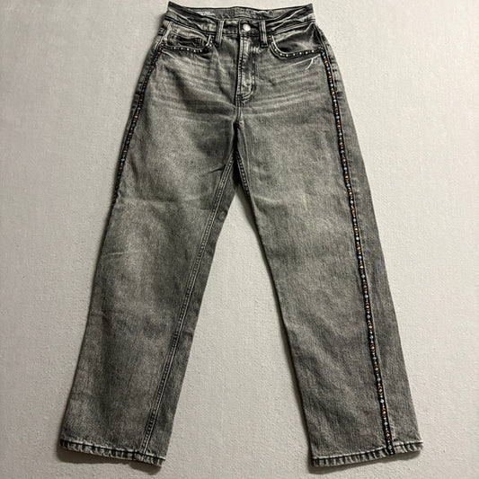 Arizona Jean Co Highest Rise Vintage Straight Jeans Womens Size 3 Gray Studded