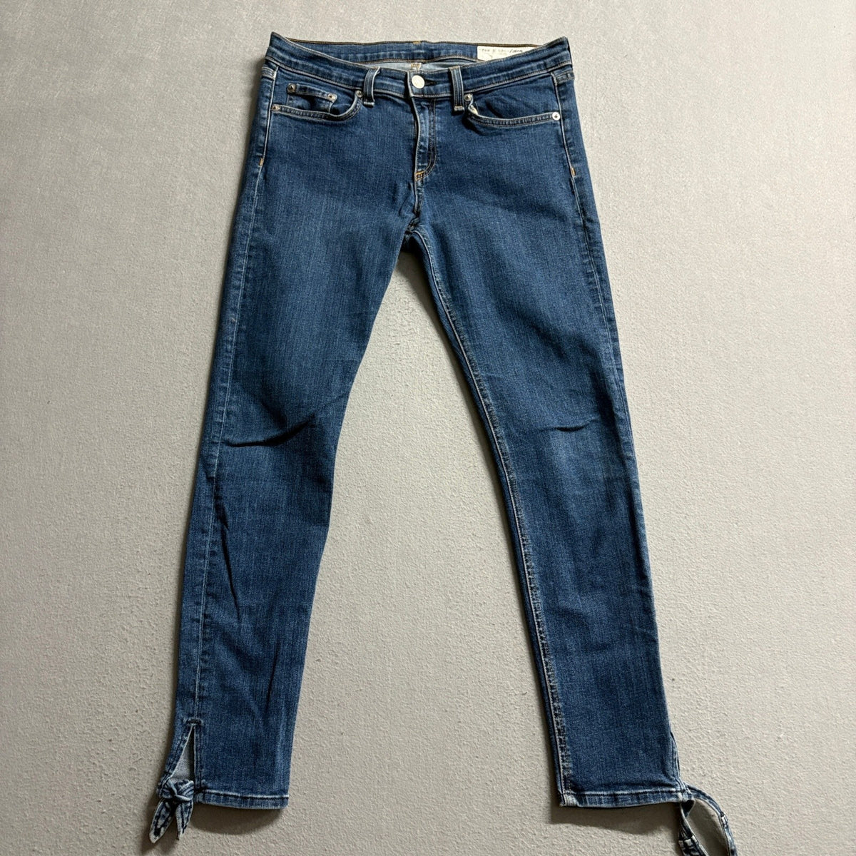 Rag & Bone Jean Womens 29 Skinny Jeans Blue Denim Tie Ankle Split Hem