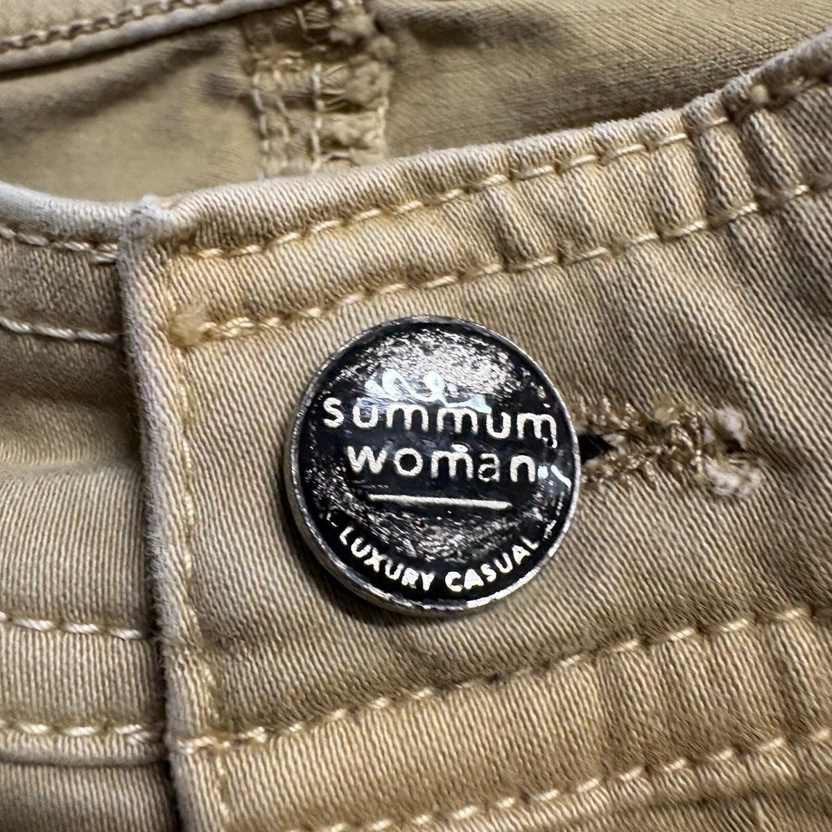 Summum Woman Cargo Pants Size EU 42 US 10 Tan Khaki Raw Hem Stretch Utility