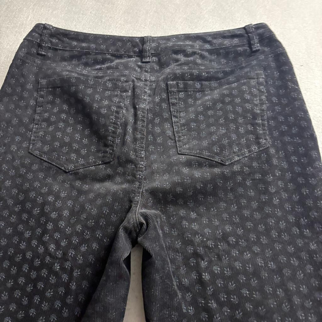 Charter Club Corduroy Pants Womens 8 Black Floral Print Stretch Straight Leg