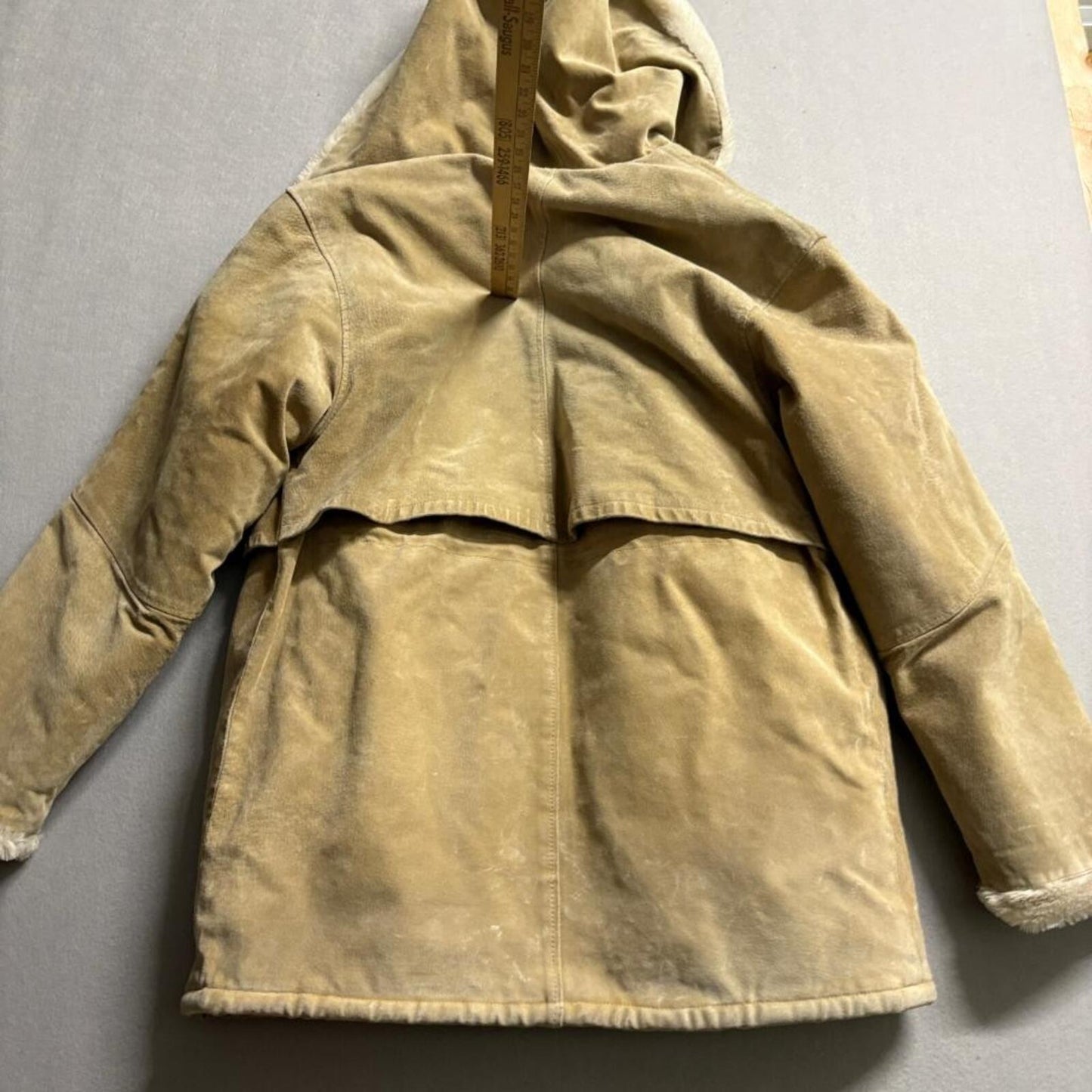 Wilsons Leather Suede Hooded Jacket Womens Medium Tan Faux Fur Lined Coat