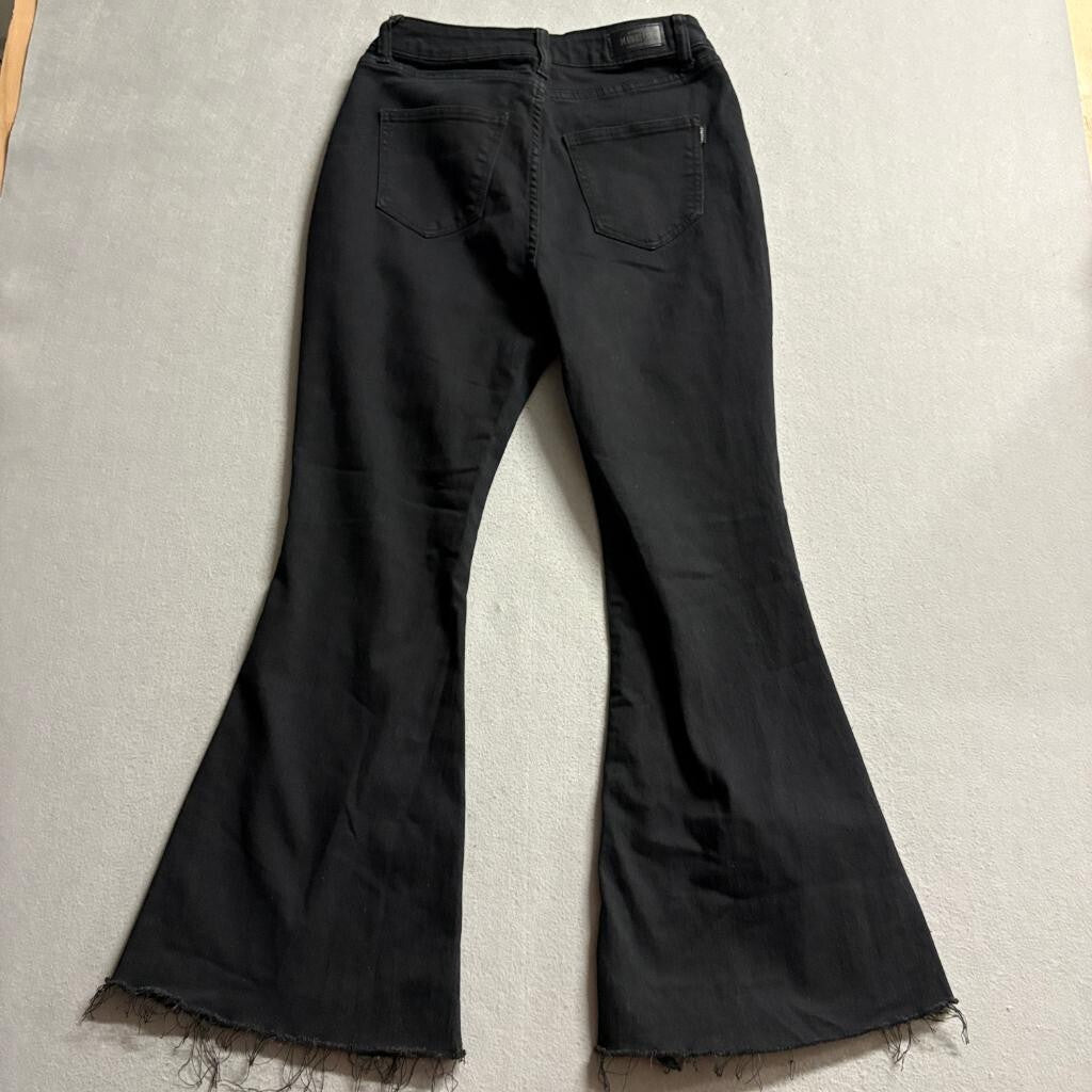Premium Denimwear Womens Flare Jeans Size 13 L Black High Rise Raw Hem Stretch