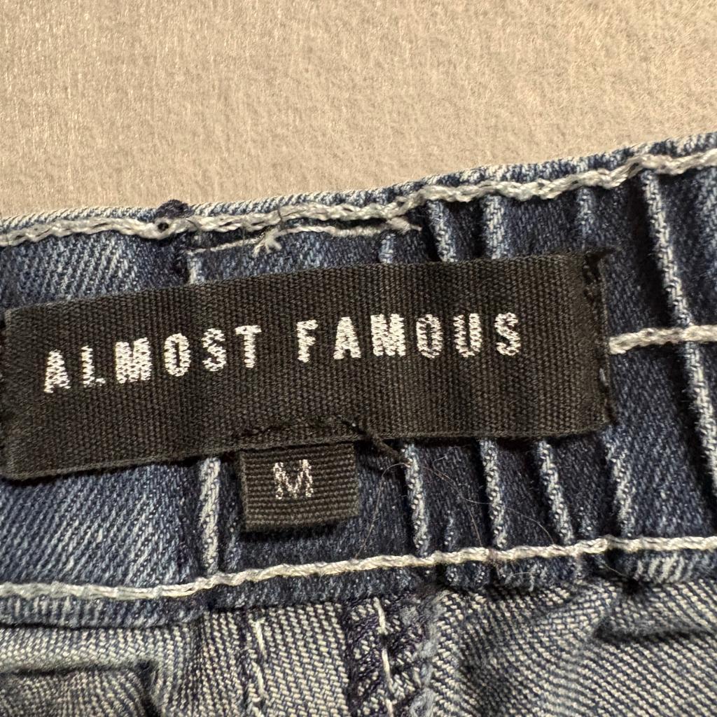 Almost Famous Cargo Jeans Womens Medium Blue Elastic Waist Utility Y2K Denim