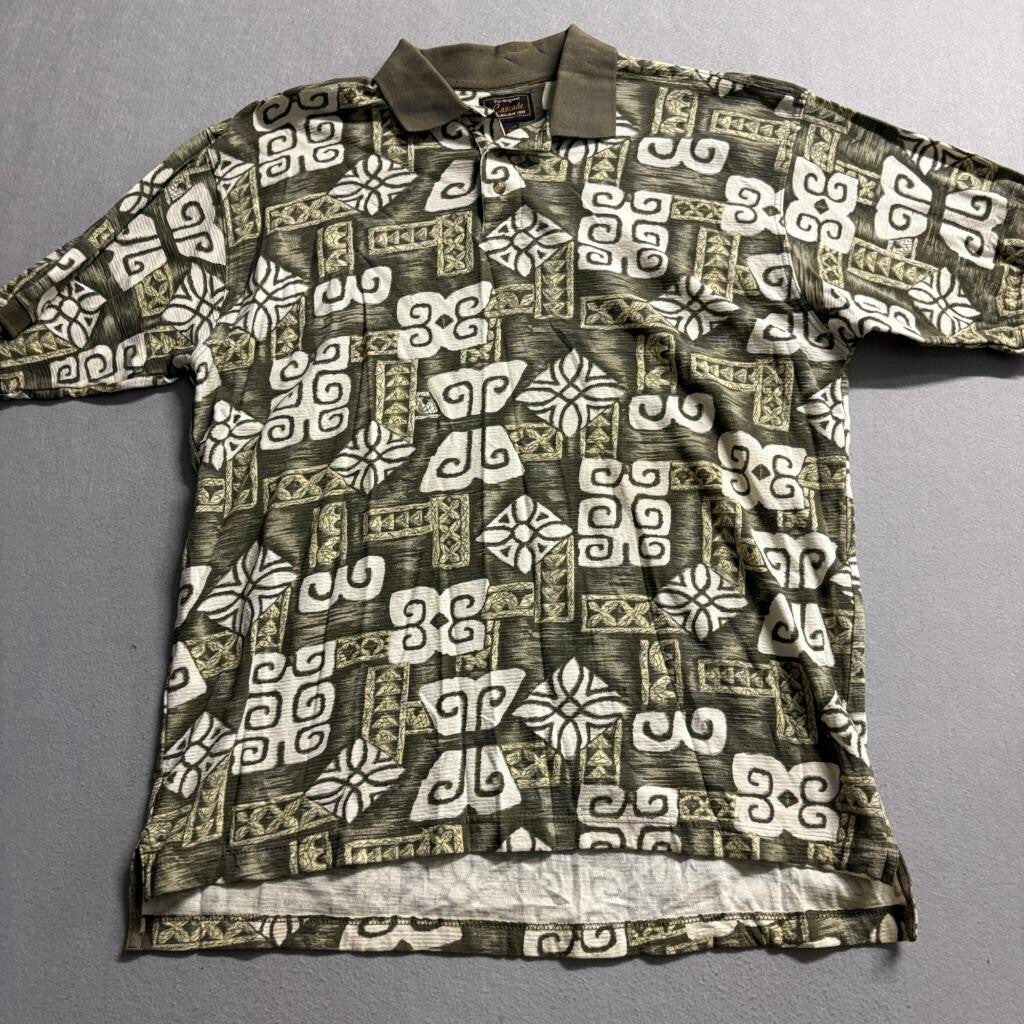 The Original Cascade Polo Shirt Mens XL Green Aztec Tribal Cotton Short Sleeve