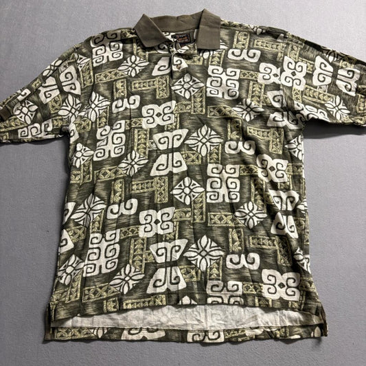 The Original Cascade Polo Shirt Mens XL Green Aztec Tribal Cotton Short Sleeve