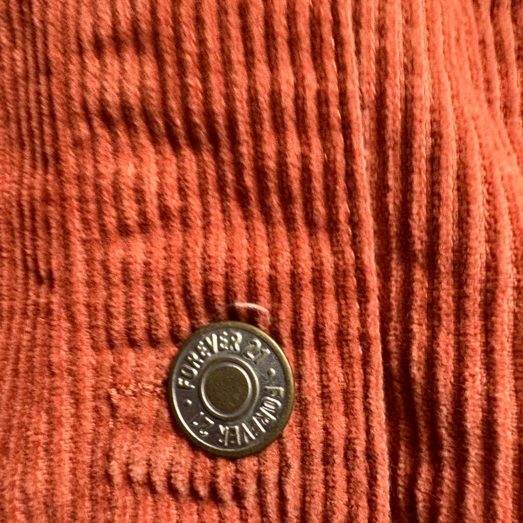 Forever 21 Corduroy Cropped Jacket Womens Medium Rust Orange Raw Hem Button Up