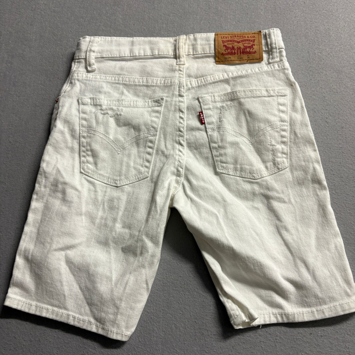 Levi's 511 Slim Boys Denim Shorts Size 12 Reg White Distressed Ripped Jeans