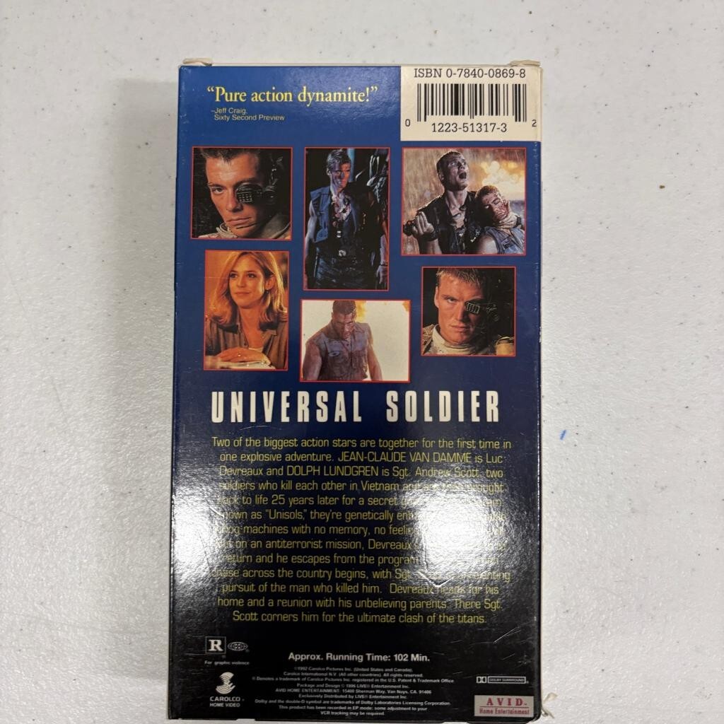 Universal Soldier VHS Jean-Claude Van Damme Dolph Lundgren 1992 Action Movie