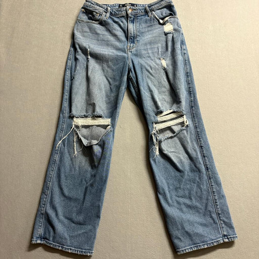 Hollister Ultra High Rise Dad Jeans Womens 11S W30 L29 Distressed Blue Denim