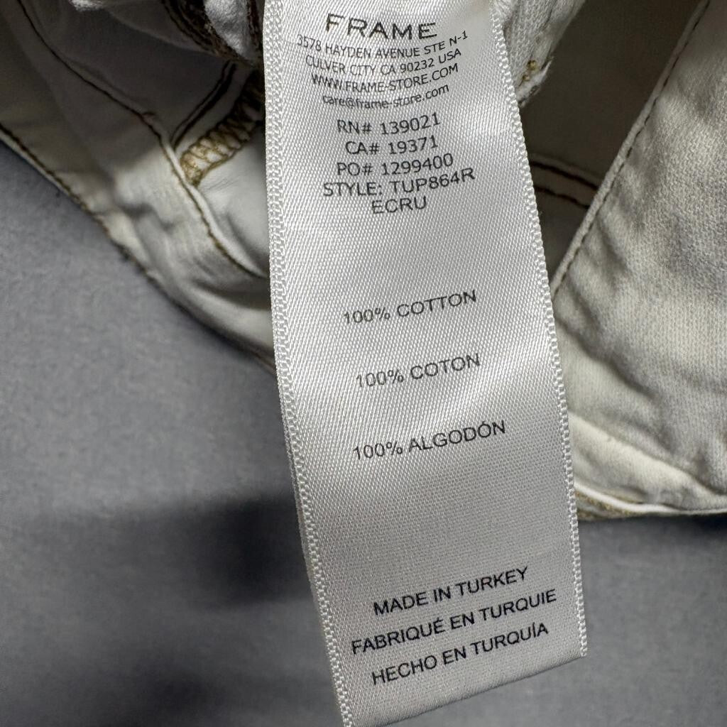 FRAME Denim Women 25 Ecru Cotton Utility Cargo Carpenter Pants Raw Hem Off White