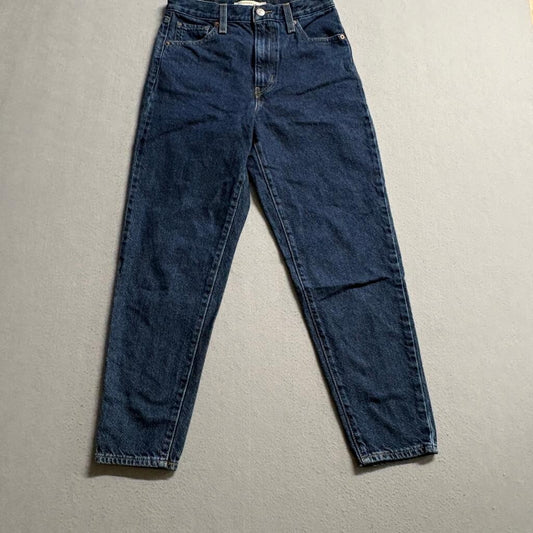 Levis High Waisted Mom Jeans Womens 26 Dark Wash Blue Denim Tapered Leg