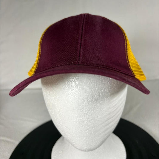 ML Caps The Duke Maroon Gold Mesh Back Trucker Hat Snapback Blank Cap New