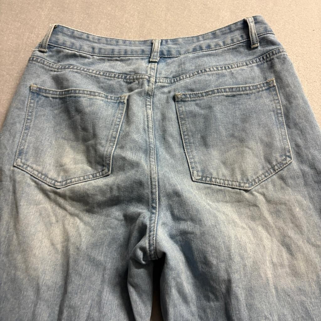 Shein Butterfly Distressed Jeans Womens Large Blue Denim Wide Leg High Rise Y2K