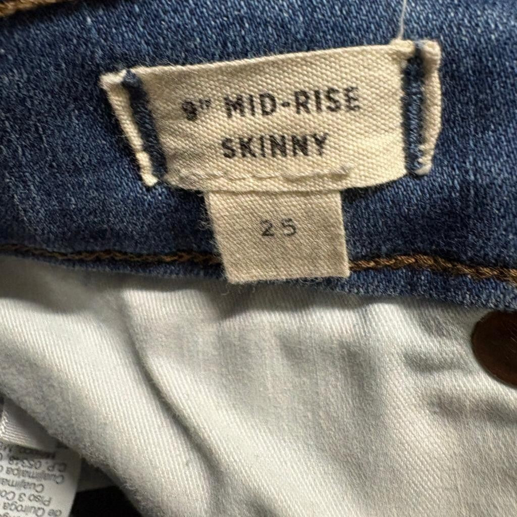 Madewell 9 Inch Mid Rise Skinny Jeans Womens 25 Distressed Raw Hem Blue Denim