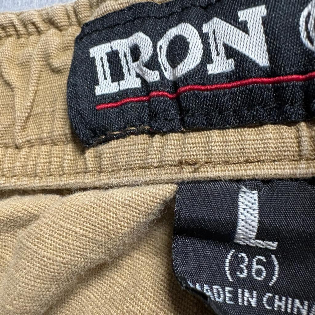 Iron Co Mens Cargo Jogger Pants Large L 36 Brown Cotton Spandex Elastic Waist