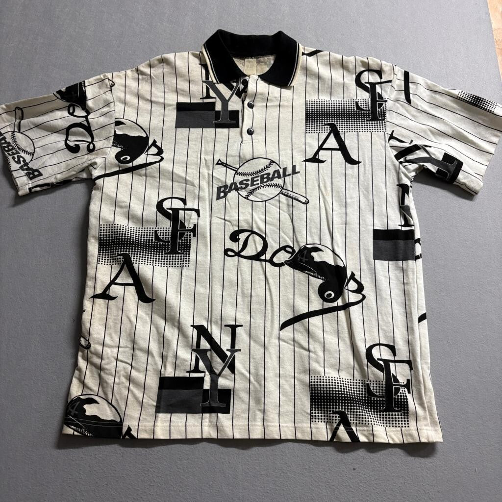Vintage 90s Baseball Pinstripe Polo Shirt and Shorts Set Mens XL Made in USA
